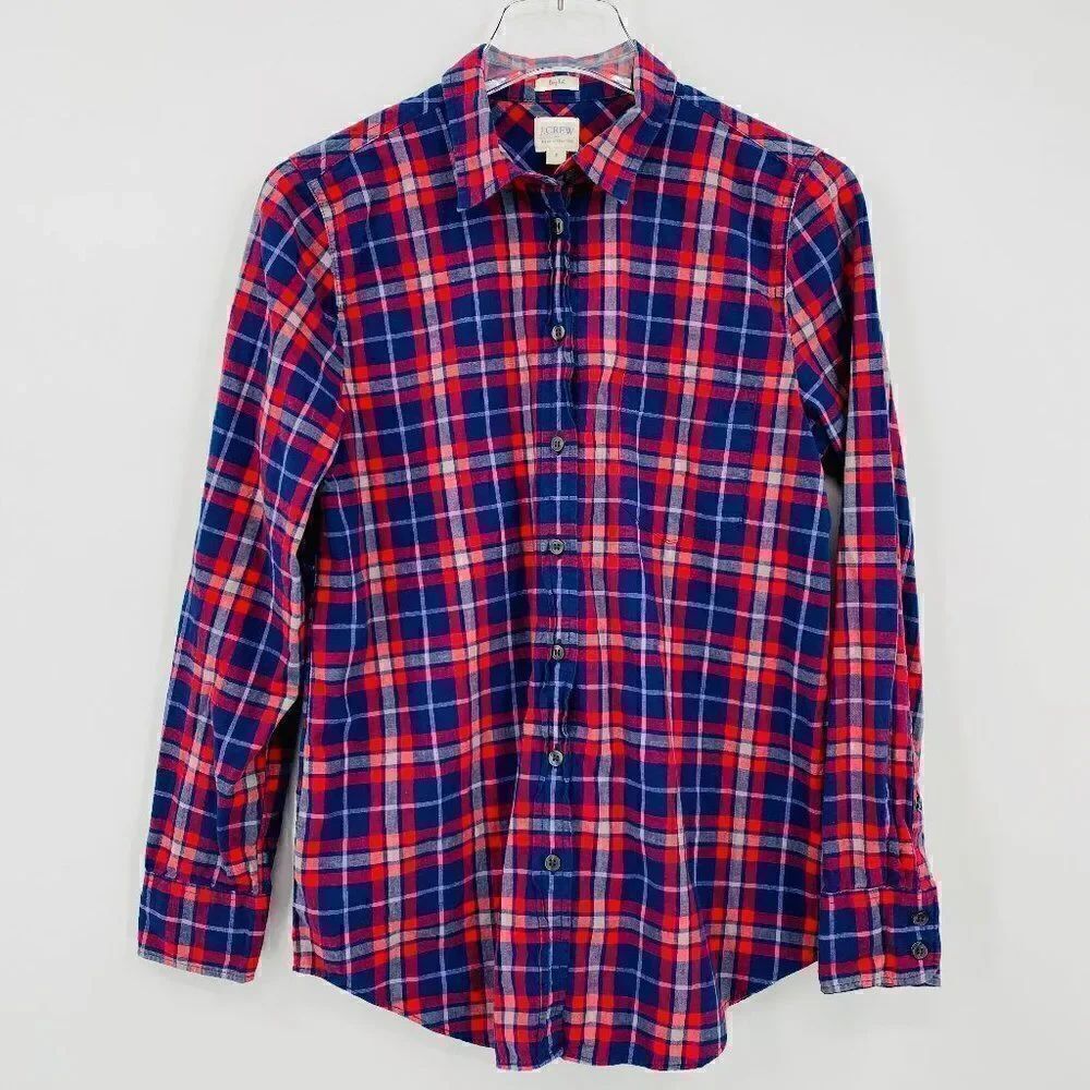 J. Crew Size Small Red & Blue Plaid Button Down Homespun Shirt in Boy Fit